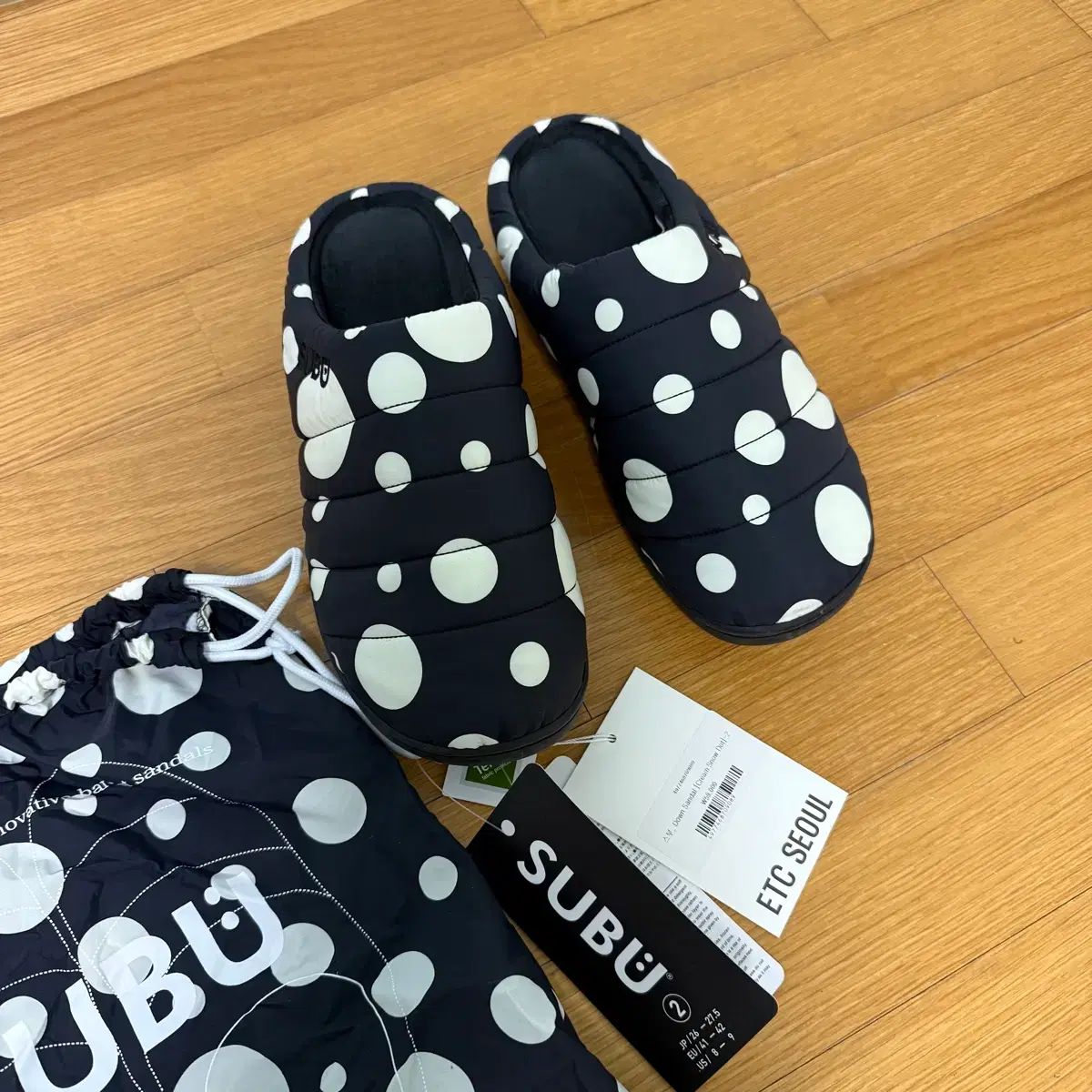 SUBU 수부 ドット ダウン ミュール スリッパ