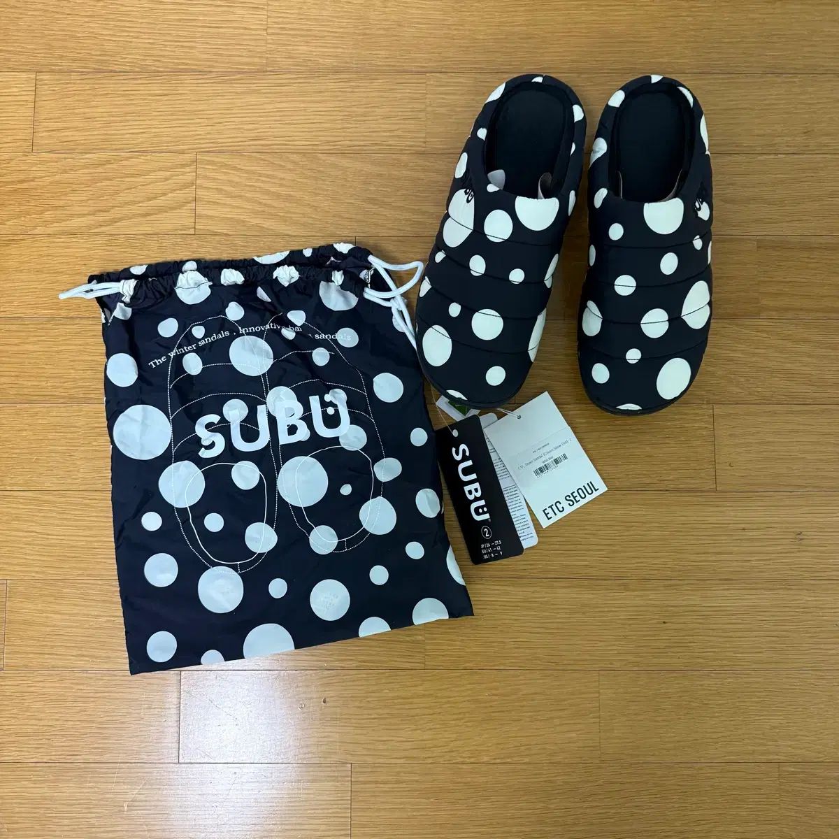 SUBU 수부 ドット ダウン ミュール スリッパ