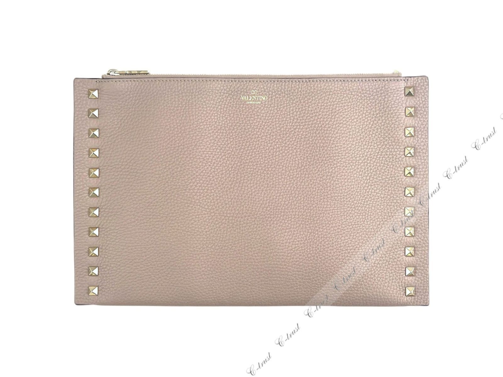 ヴァレンティノ ドキュメントケース クラッチバッグ BAG スタッズ レザー イタリア製 ベージュ L 987..