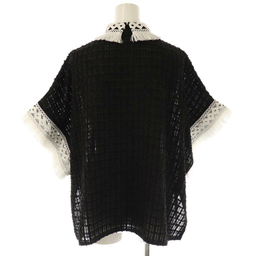 アドーア ADORE 25 SS レーシーメッシュ ブラウス 半袖 フリンジ 38 ブラック ホワイト |ES OS