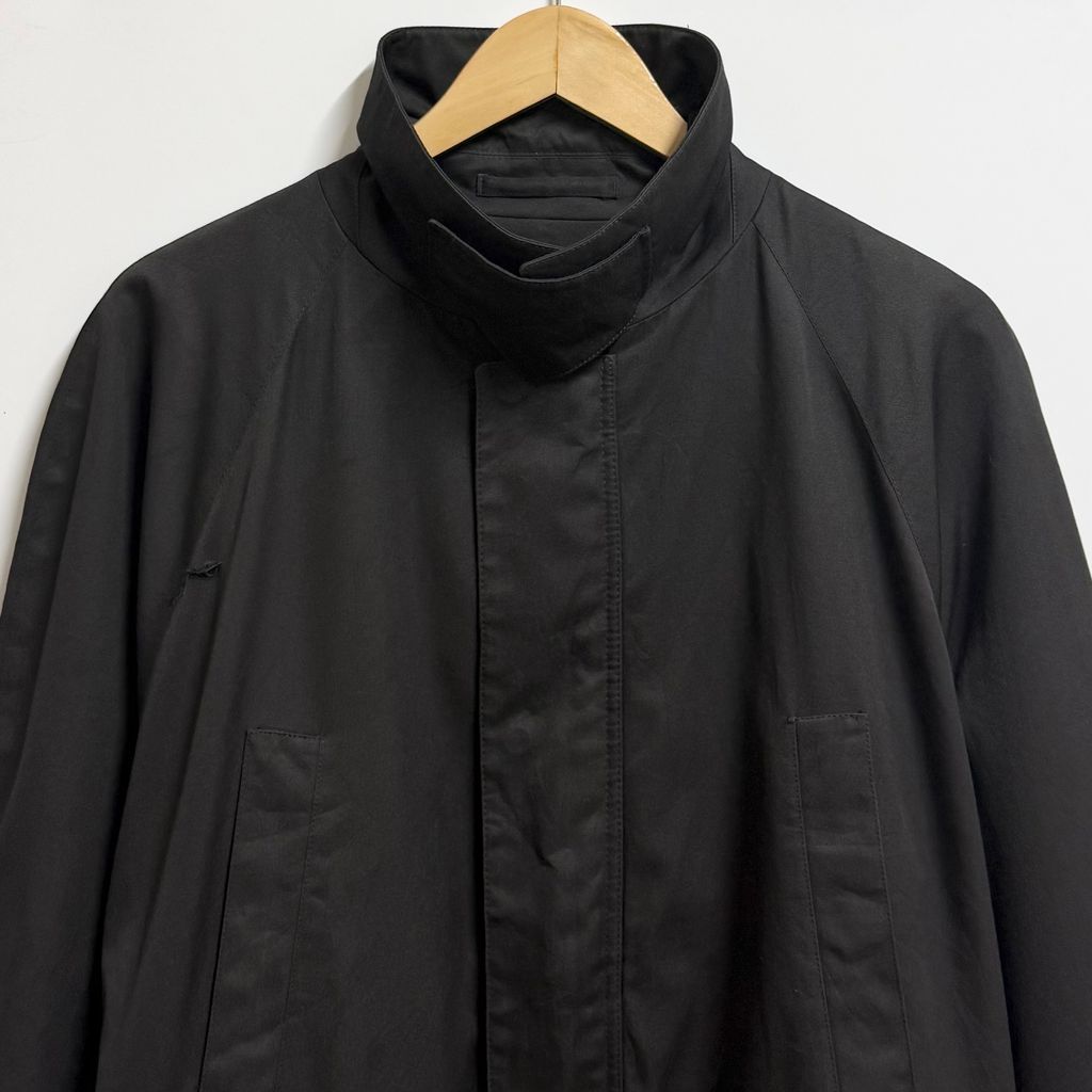 Aquascutum コットン 裏地チェック トレンチ ステンカラーコート 黒