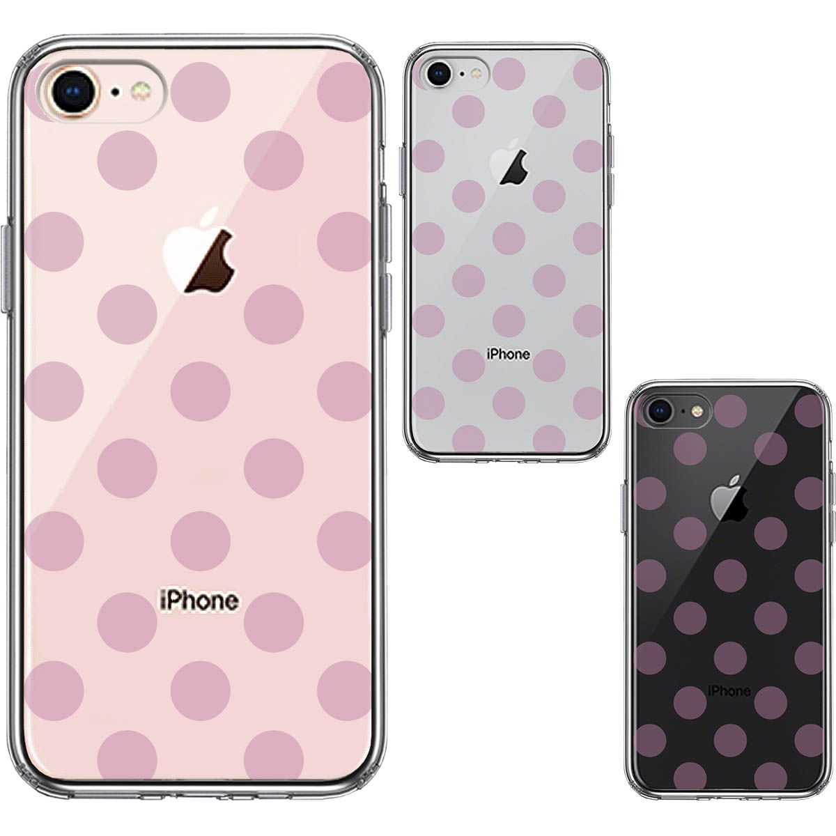 iPhone7 iPhone8 ケース クリア 水玉 パープルピンク スマホケース