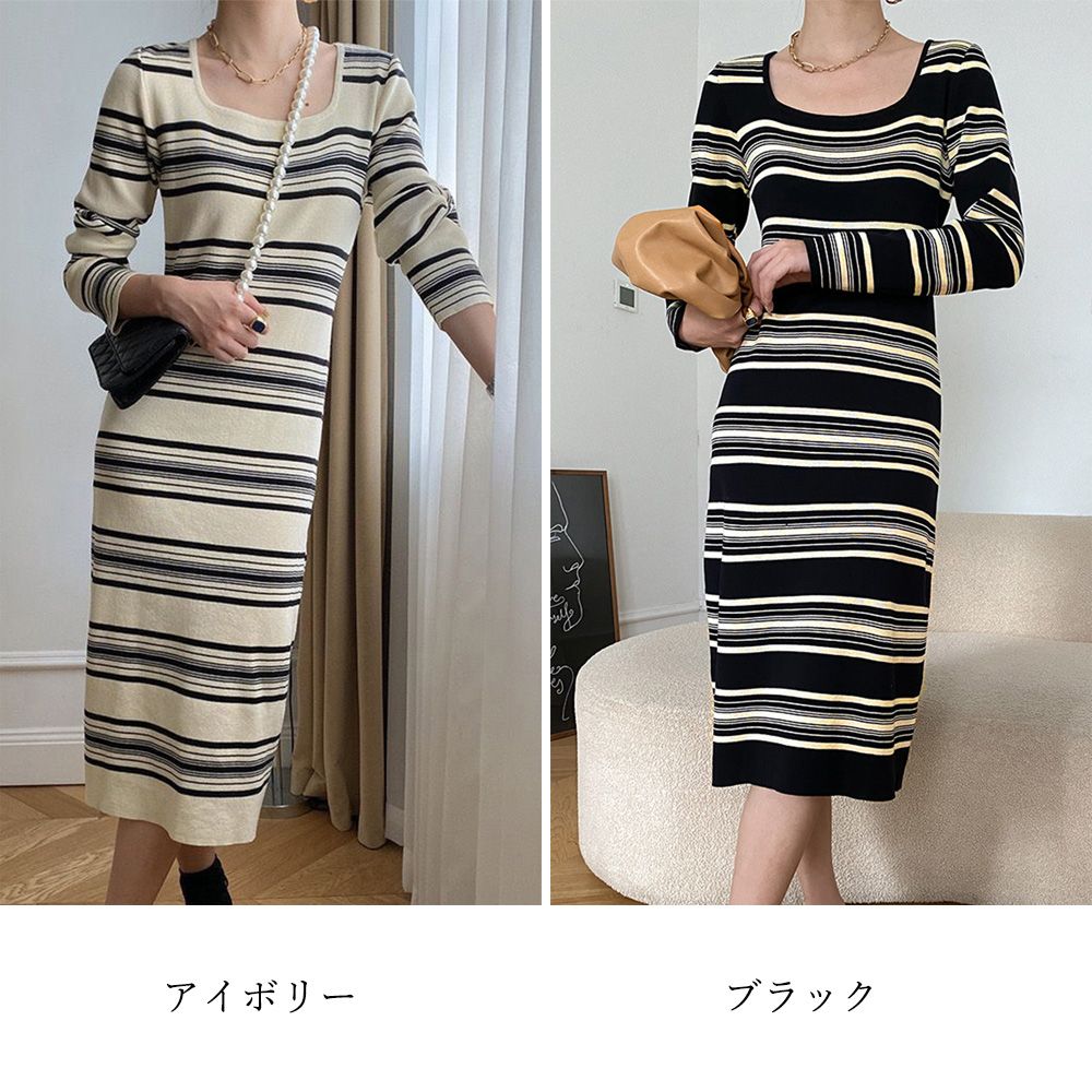ワンピース ボーダー柄ニットワンピース SK19999660-9051 - メルカリ