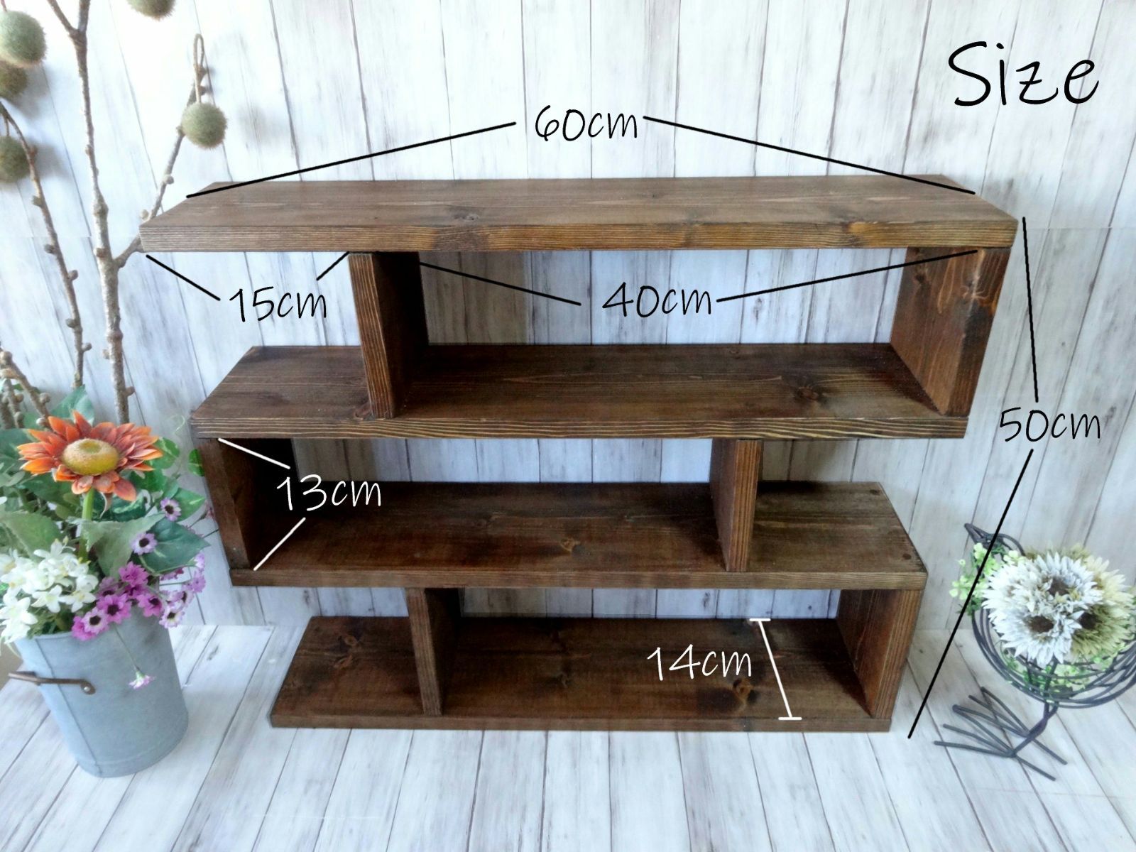 ハンドメイド カップボード3段タイプ （ダークチーク色）