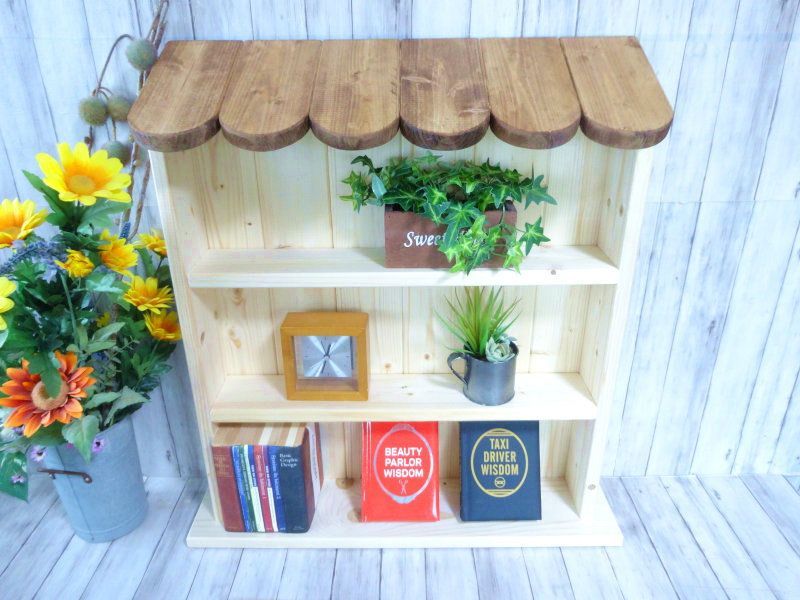 ハンドメイド ルーフシェルフ チーク色×ナチュラル