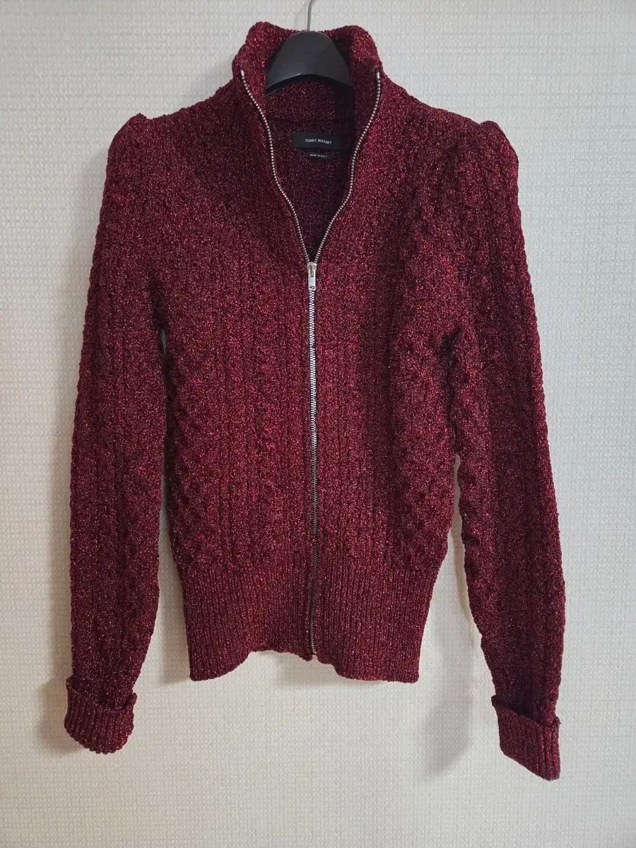 バルマン バーガンディ ジップアップ ニット カーディガン