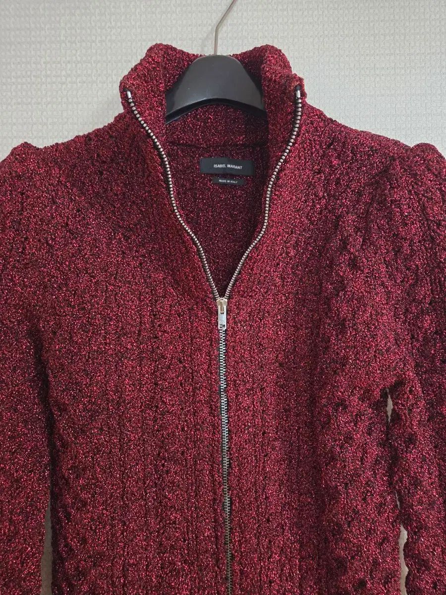 バルマン バーガンディ ジップアップ ニット カーディガン