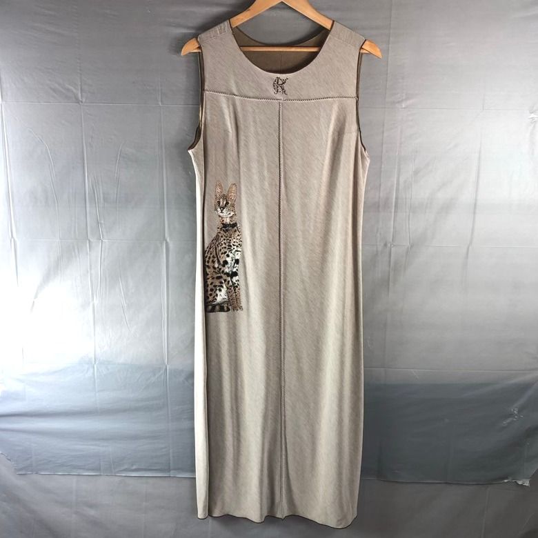 イタリヤ 伊太利屋 ワンピース ロング ノースリーブ アニマル柄 ラメ ラインストーン ベージュ系 978812