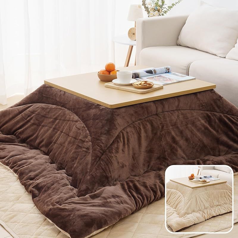 Vamcheer こたつ布団 正方形 掛け敷きセット 約190 x 190 cm リバーシブル こたつ掛け布団 敷き布団 2点セット 両面使える 厚掛け 厚手 あったか フランネル ふわふわ 冬用 洗える 静電気防止 毛抜けない ブラウン ベージュ