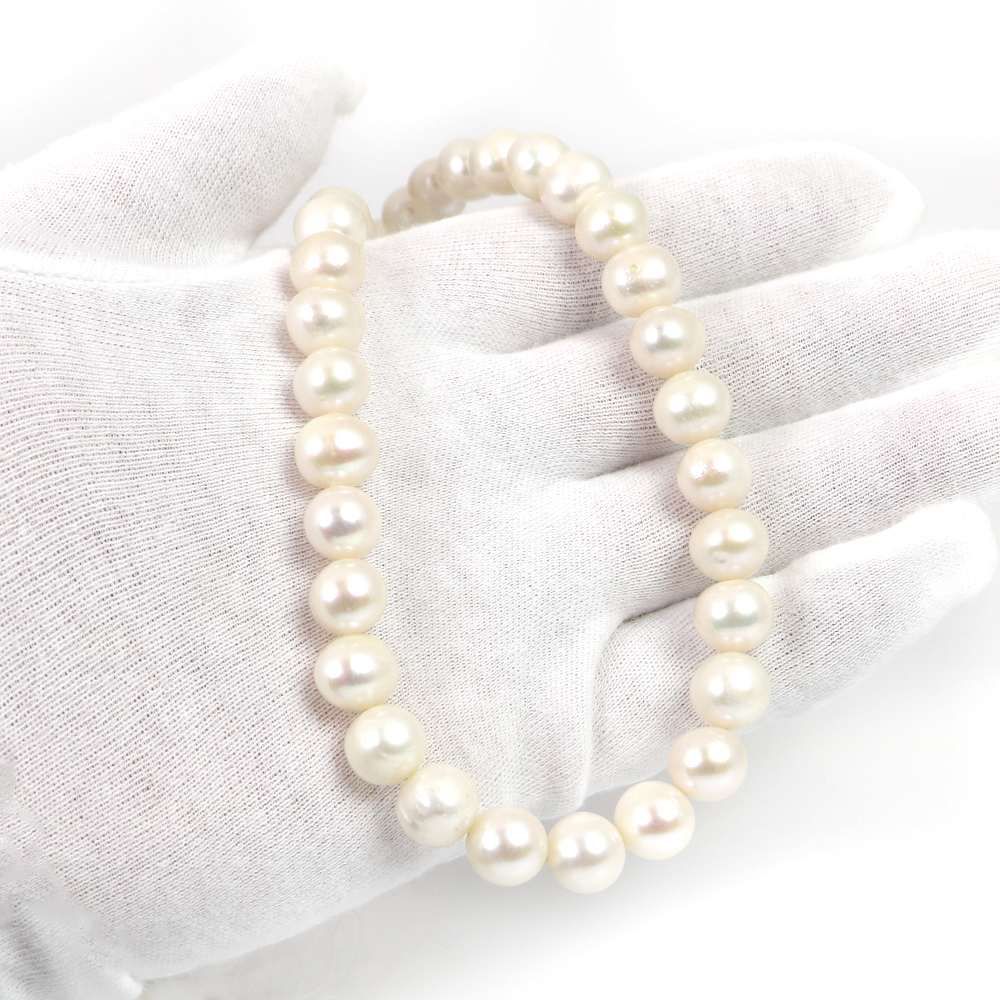 シンプルストーンネックレス淡水パール ホワイト ポテト 10～11 mm 天然石ビーズパワーストーン