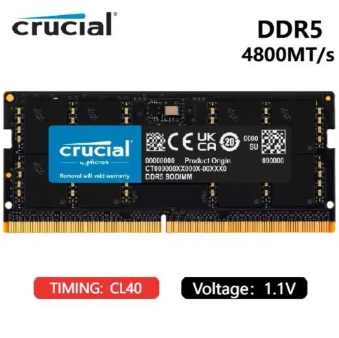 Crucial DDR 5 ノートパソコン用増設メモリ 32 GB 4800 MT|s CL 40 PC 5-38400 1.1 v SODIMM 262 pin RAMモジュール 2 rx 8
