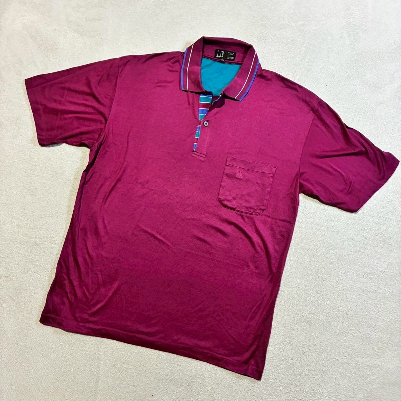 dunhill ダンヒル イタリア製 コットン100％ 半袖シャツ 半袖ポロシャツ 90 s メンズLLサイズ 42