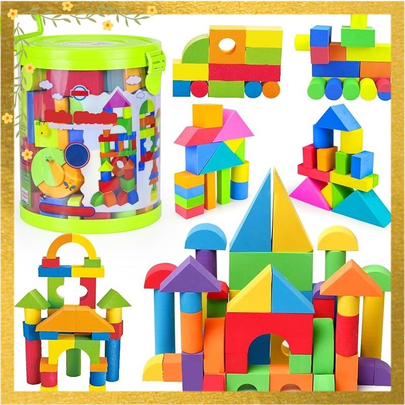 【迅速発送】95点 積み木 柔らかい つみき ソフト EVA素材 ブロック フォーム 子供 おもちゃ 軽い DIY カラフル 男の子 女の子 クリスマス プレゼント 誕生日 贈り物 ギフト (積み木-95P) 0