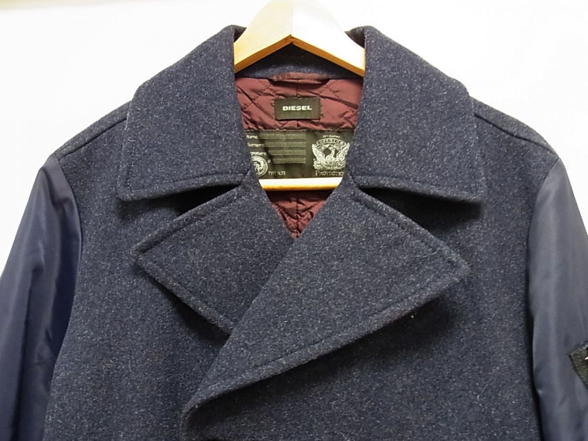 美品☆DIESEL ディーゼル MA-1ドッキング Pコート メンズ ネイビー