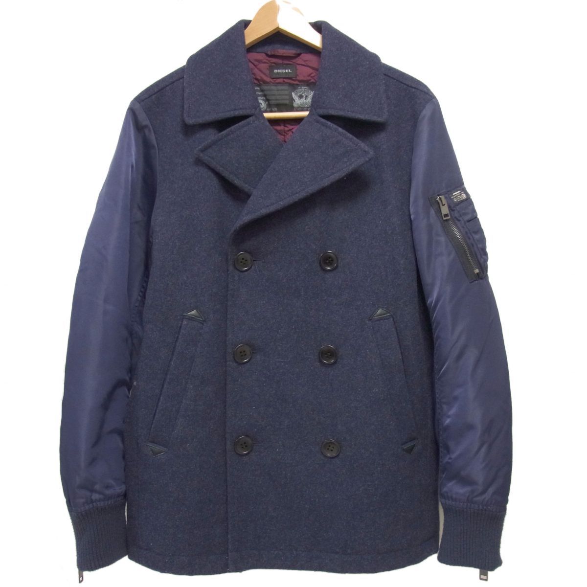 美品☆DIESEL ディーゼル MA-1ドッキング Pコート メンズ ネイビー