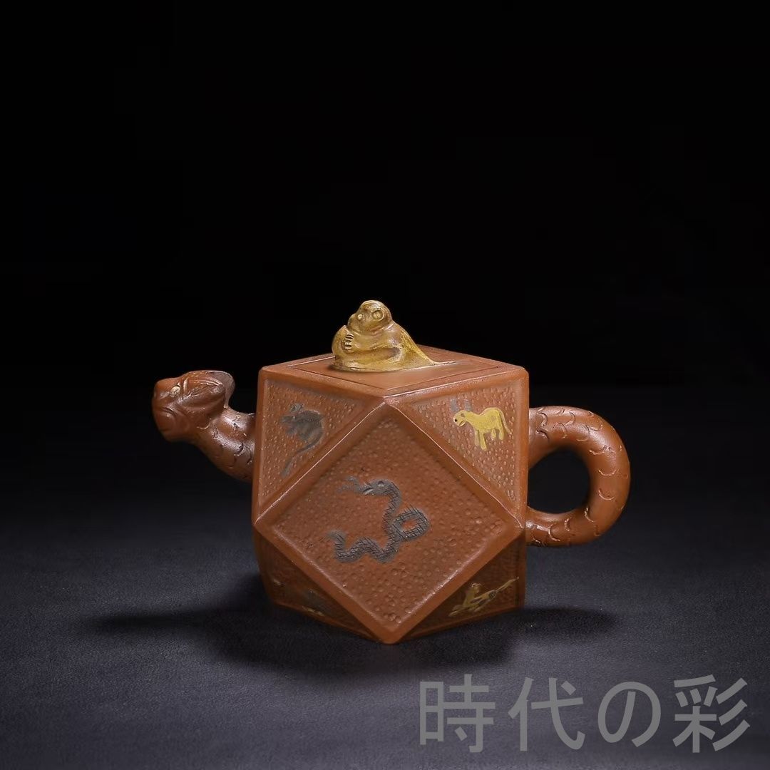 旧蔵 陳鳴遠 十二生肖壺 原鉱底槽清 紫砂壺 名家作款 茶器 急須 手作り 宜興 朱泥 紫砂 中国茶器 煎茶道具 時代物 唐物 在銘 骨董品 古美術 陶器