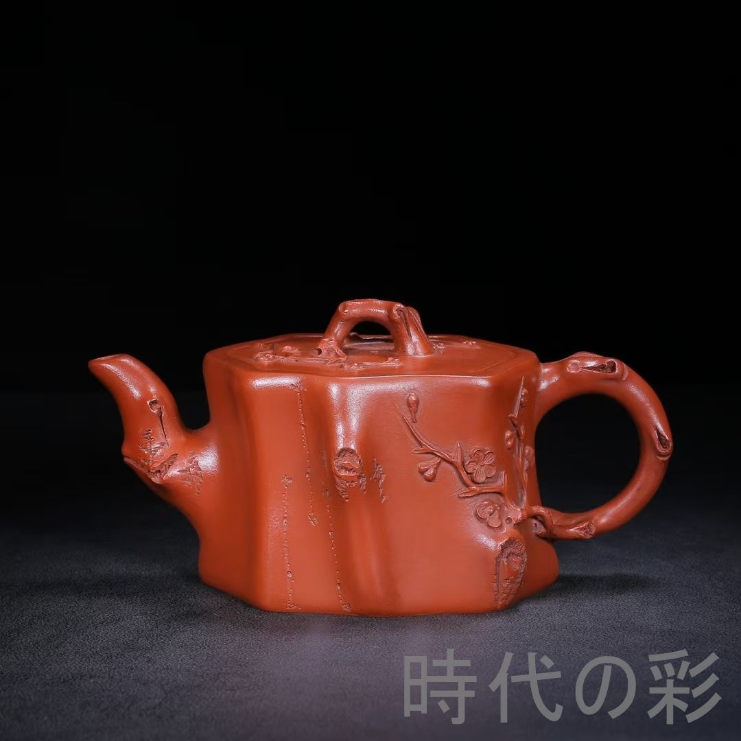 旧蔵 汪寅仙 樹?壺】原鉱朱泥 紫砂壺 名家作款 茶器 急須 手作り 宜興
