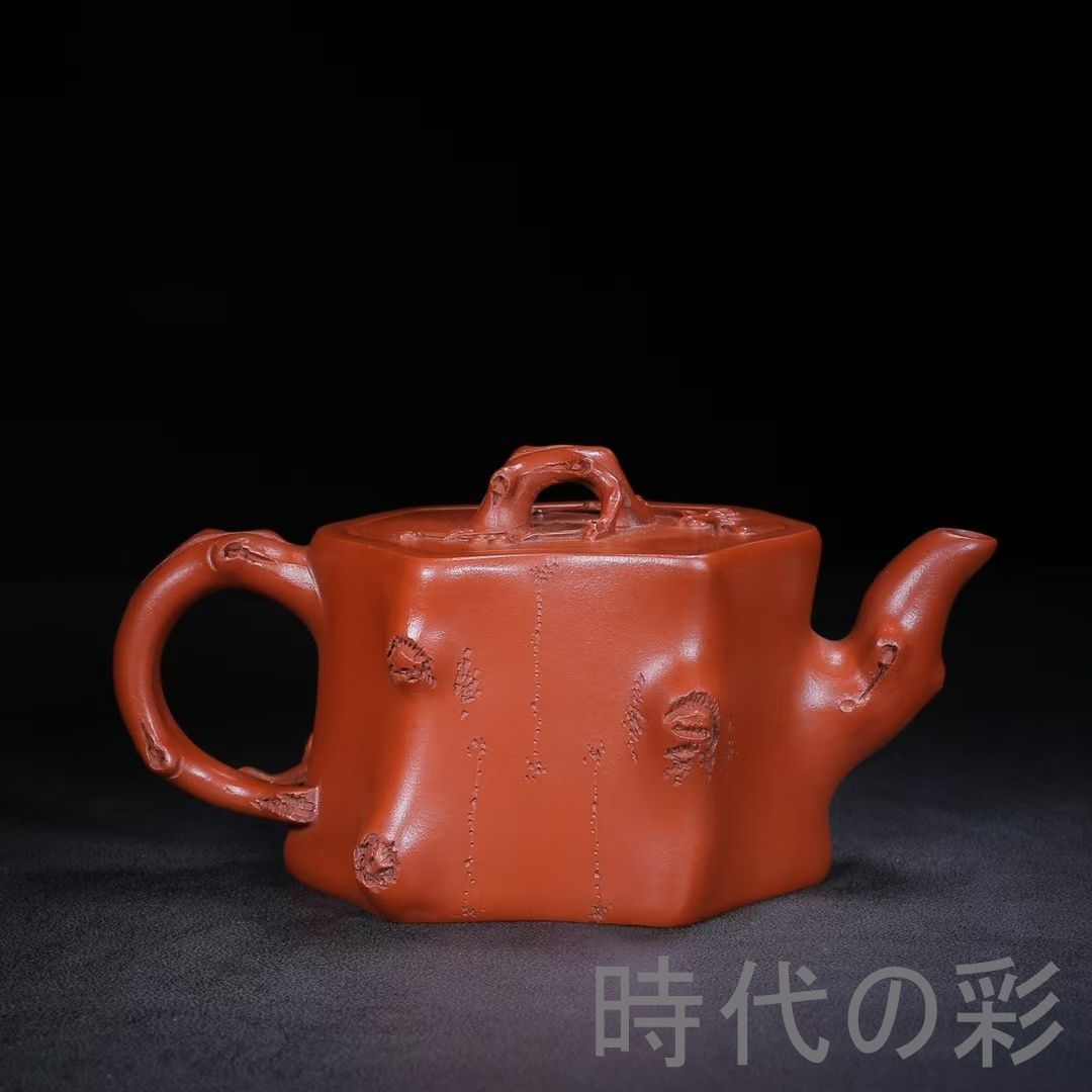 旧蔵 汪寅仙 樹?壺】原鉱朱泥 紫砂壺 名家作款 茶器 急須 手作り 宜興