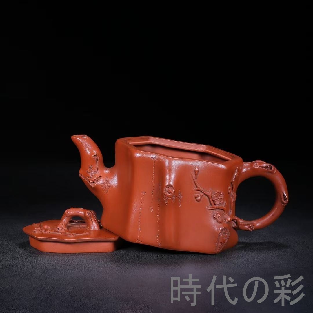 旧蔵 汪寅仙 樹?壺】原鉱朱泥 紫砂壺 名家作款 茶器 急須 手作り 宜興