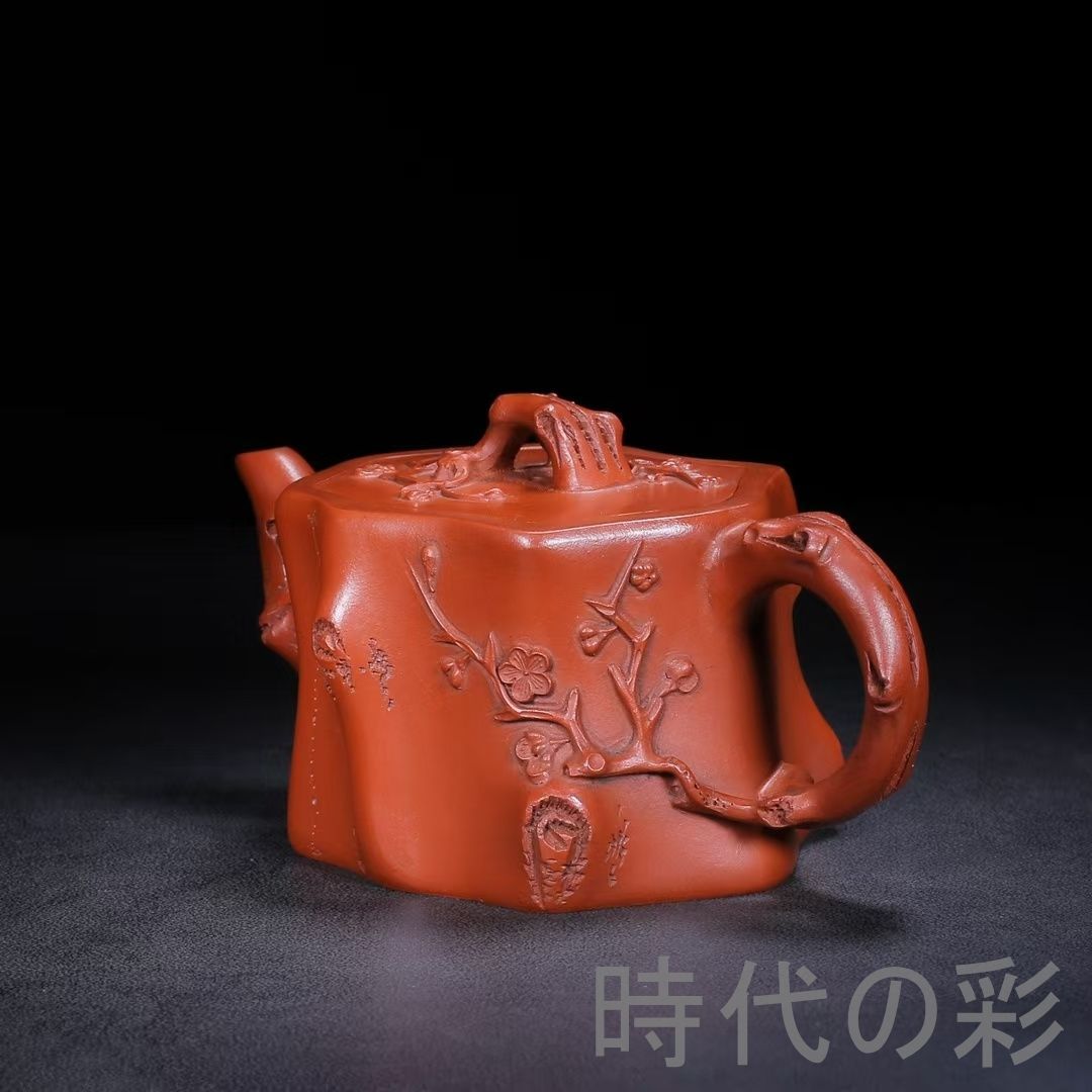 旧蔵 汪寅仙 樹?壺】原鉱朱泥 紫砂壺 名家作款 茶器 急須 手作り 宜興