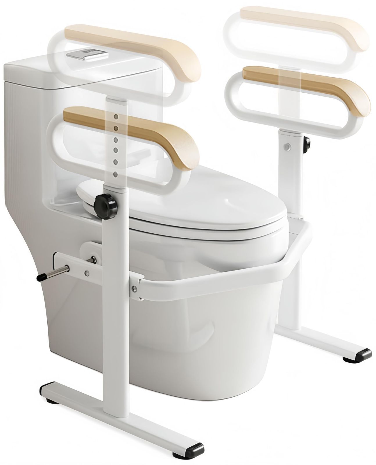トイレ用手すり 立ち上がり補助手すり 6段高さ調整 高齢者用 トイ ーム 安定性 滑り止め 転倒防止 安全補助 介護用 工事不要 組立簡単 お風呂 トイレ 敬老の日 プレゼント 日本語説明書付き ホワイト ブラウン 53 x 44 5 77 cm