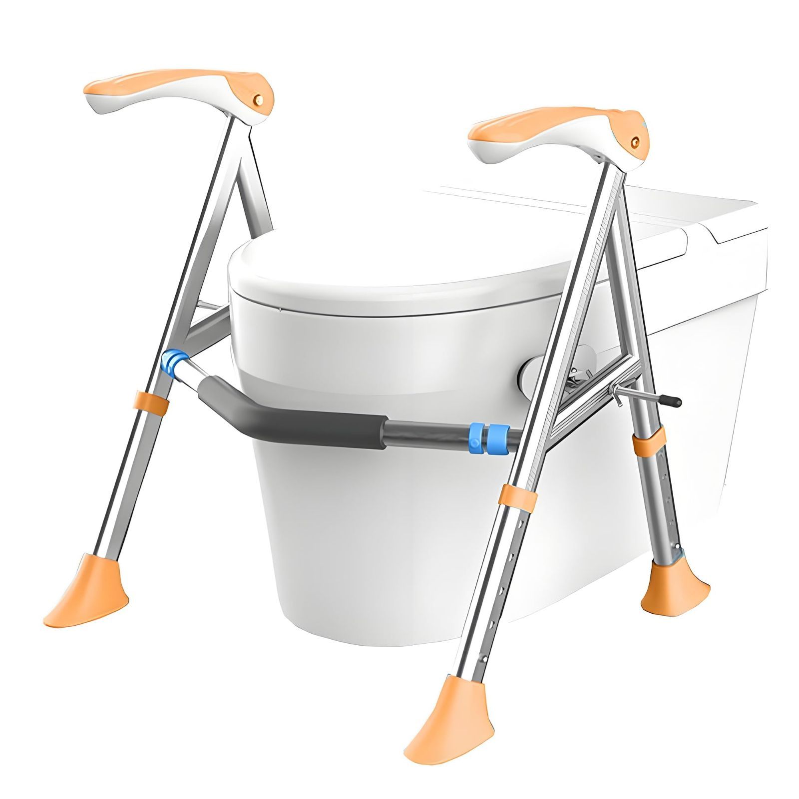 トイレ用手すり 手摺 介護 立ち上がりサポート 5段階調節 トイレ用アーム サポート 立ち上がり補助 トイレ用 補助手すり 幅＆高さ調節 組み立て簡単 工事不要 オレンジ