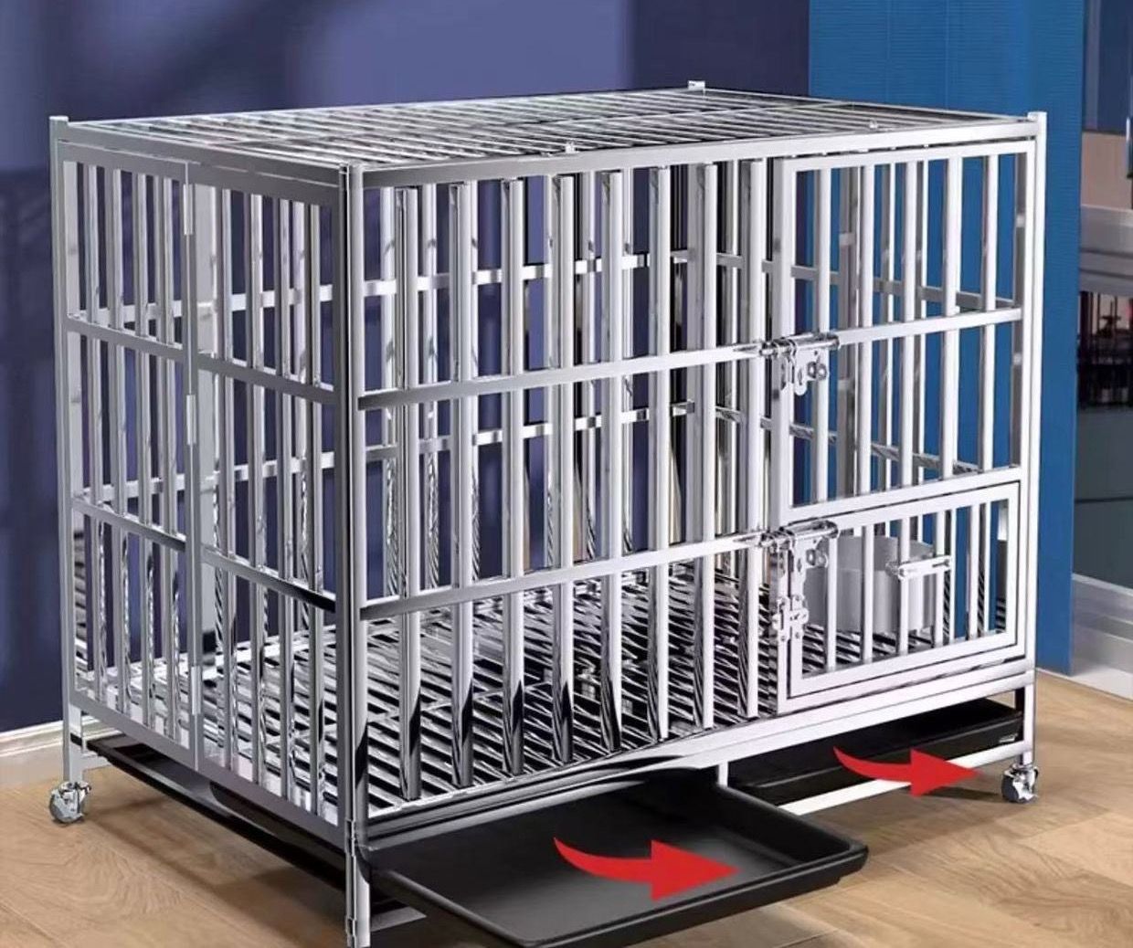 大好評 犬用ケージ あらゆる種類のペットの犬と猫に適したステンレス製の犬用ケージ 大型犬と犬用ケージ-110 72 95 CM 折りたたむことができる