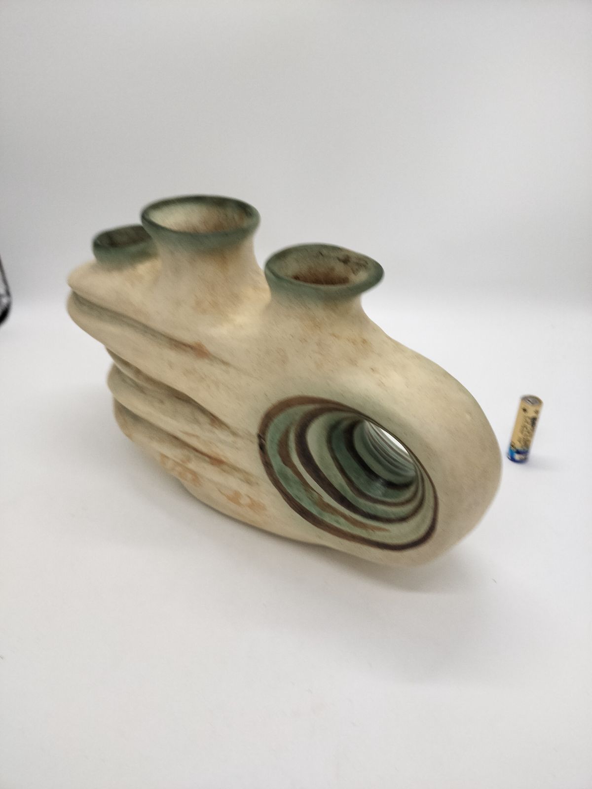 花器 銅製銅器 円形 窯 工房 変形 生花 華道 手作り 昭和 美術工芸