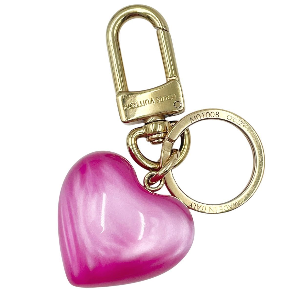 LOUIS VUITTON ルイ ヴィトン キーホルダー ポルトクレ LVビブラド M 01008 ハート ピンク ゴールド金具 レディース MK