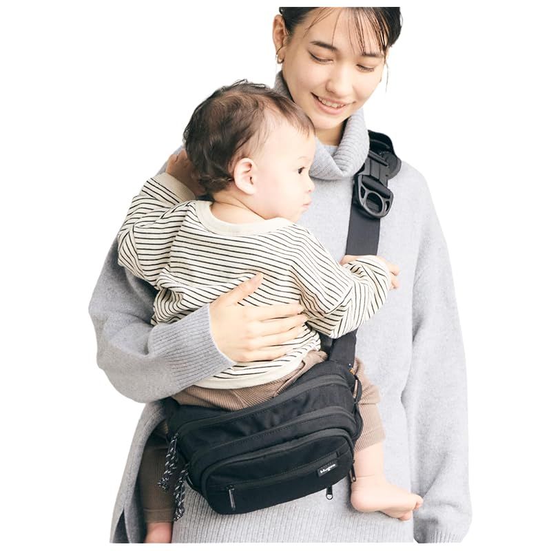 ママリ口コミ大賞2025受賞 グッドデザイン賞受賞 Hugoo ハグー ヒップシート ショルダーバッグ 抱っこ紐 スリング 2 WAY ママパパ兼用 6ヶ月 4歳対応 ブラック ミルクティベージュ 0