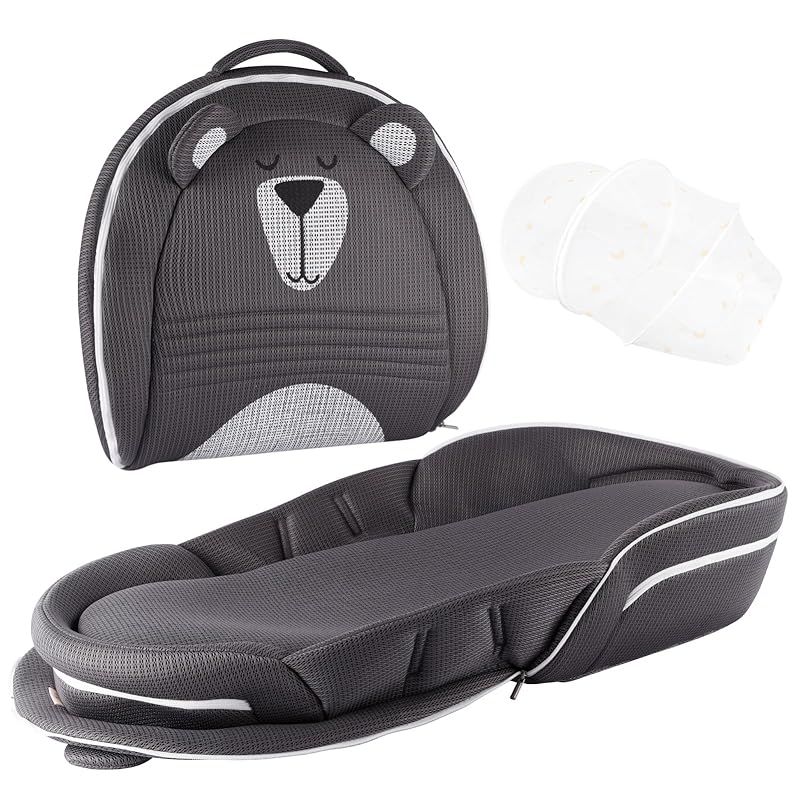 ベビーアムール Bebamour ベビーベッド 折りたたみ式 ベッドインベッド 添い寝 簡易ベッド 新生児 携帯型ベビーベッド 通気性 高さ調整可 機械洗い クマ柄