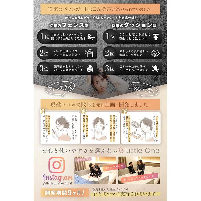  ベビモ 育児雑誌に掲載 Little One ベッドガード 赤ちゃん 子供 転落防止 落下防止 洗える ベロアカバー付き ベッドフェンス クッション 日本 品質検査済み 日本語説明書付き 固定ベルトで ネジ留め無しでも設置 2 M グレー ベビー飲料 授乳 食事