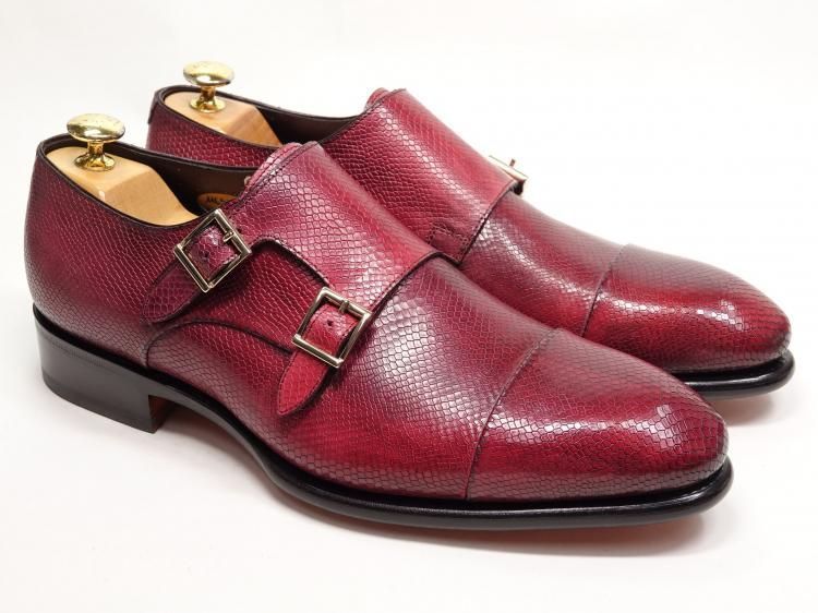 789 1113 程度 サントーニ ダブルモンク バーガンディー 型押しレザー UK 7 5