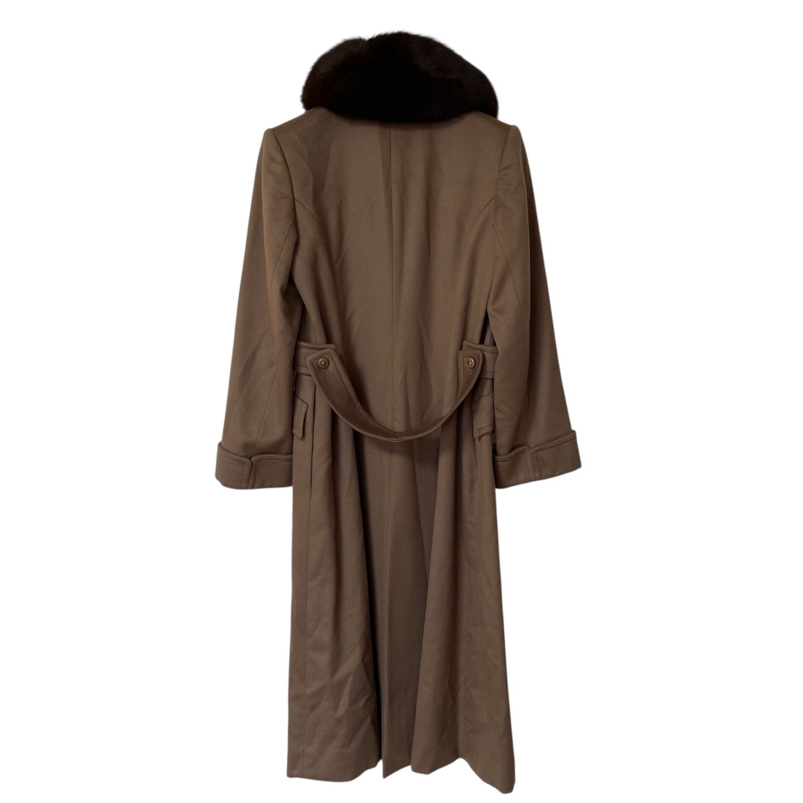 美品　ブラウンファーロングコート Z1612【美品】HARDY AMIES BOUTIQUE LONDON ハーディエイミス ファー付