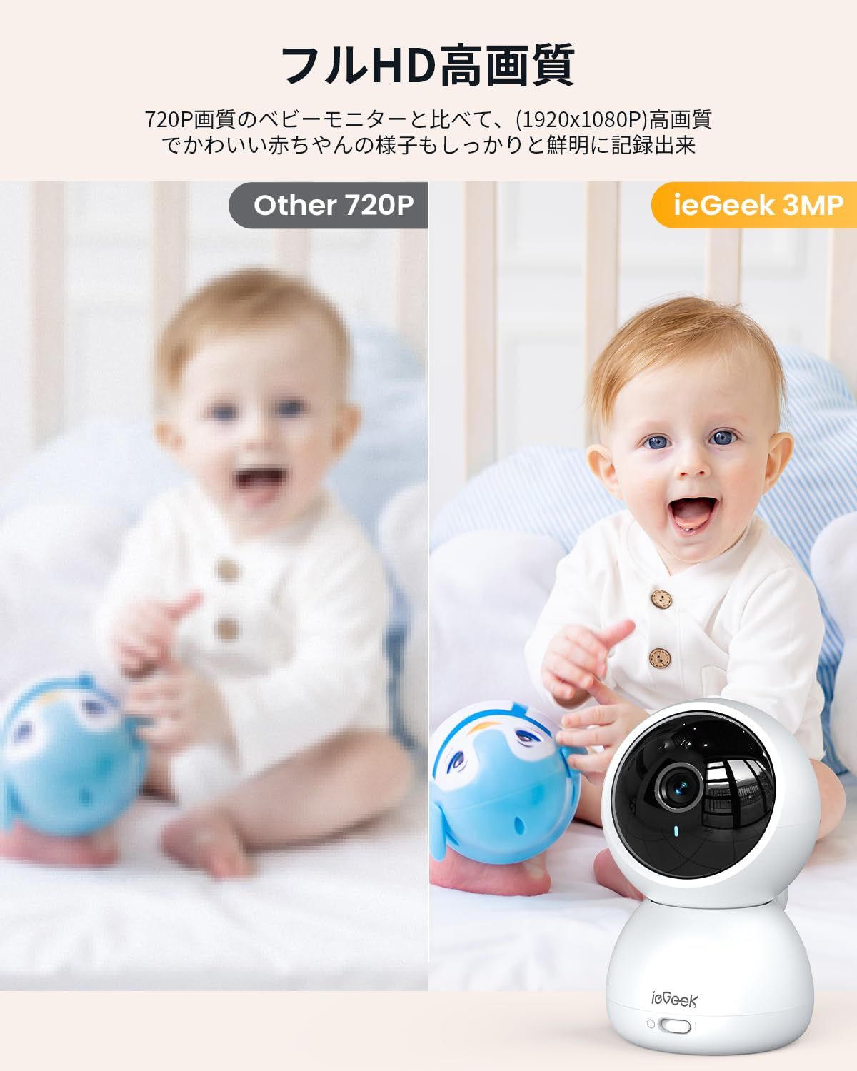 wifi不要 1080 P画質 ５インチ大画面 ieGeek ベビーモニター ベビーカメラ モニター付き みまもりカメラ 赤ちゃん 305 m無線距離伝送 暗視 3倍ズーム 電源を入れれば スマホ不要 設定簡単 首振り 赤ちゃんカメラ 音声 泣き声