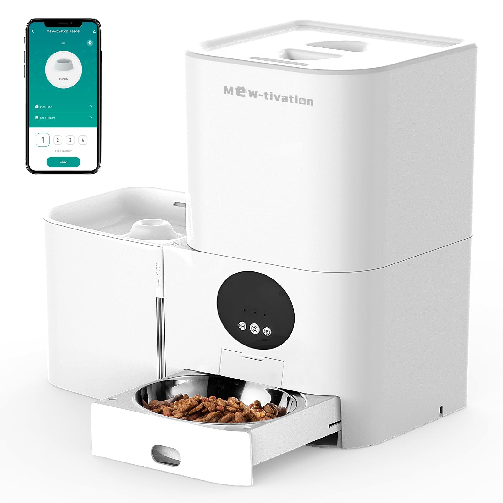 業界初登場 2 in 1一体型 自動給餌器 猫 中小型犬用 給餌器＆給水器 一体型 スマホ遠隔操作 Wi Fi対応 1日10食 定時定量 5 L大容量フードタンク 3 L水タンク 自動餌やり機 音声録音 静音設計 WAY給電 2匹用 多頭飼いに向け お手入れ簡単