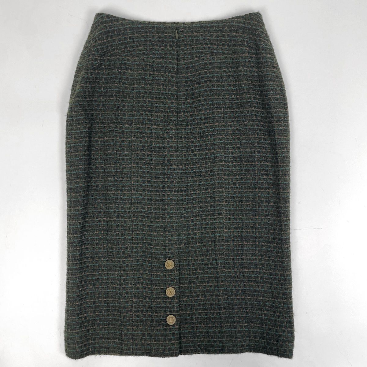 シャネル CHANEL ツイード セットアップ ココマークボタン ノーカラー