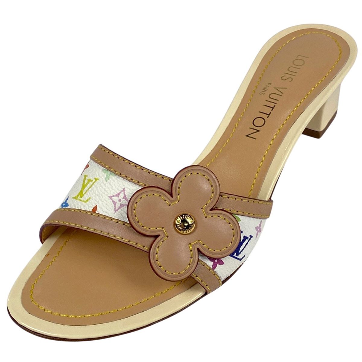ルイ ヴィトン Louis Vuitton モノグラム サンダル ミュール フラワー 靴 モノグラムマルチ ブロン ホワイト レディース