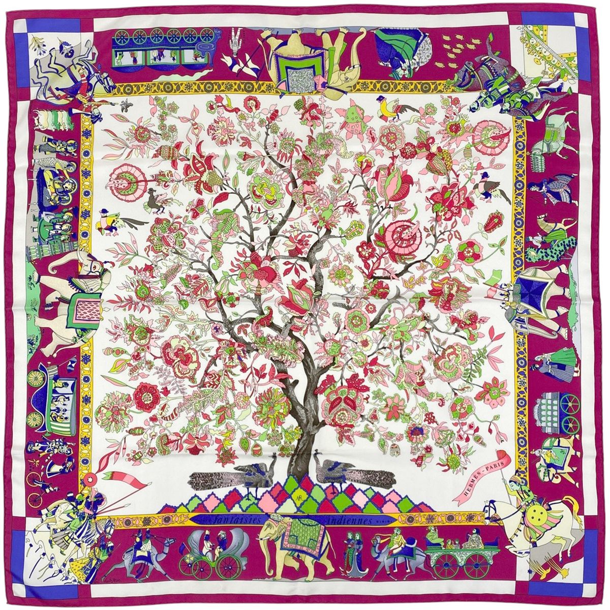 希少 エルメス カレ 眩惑のインド fantaisies indiennes エルメス HERMES カレ 90 fantaisies indiennes 眩惑のインド 木 象