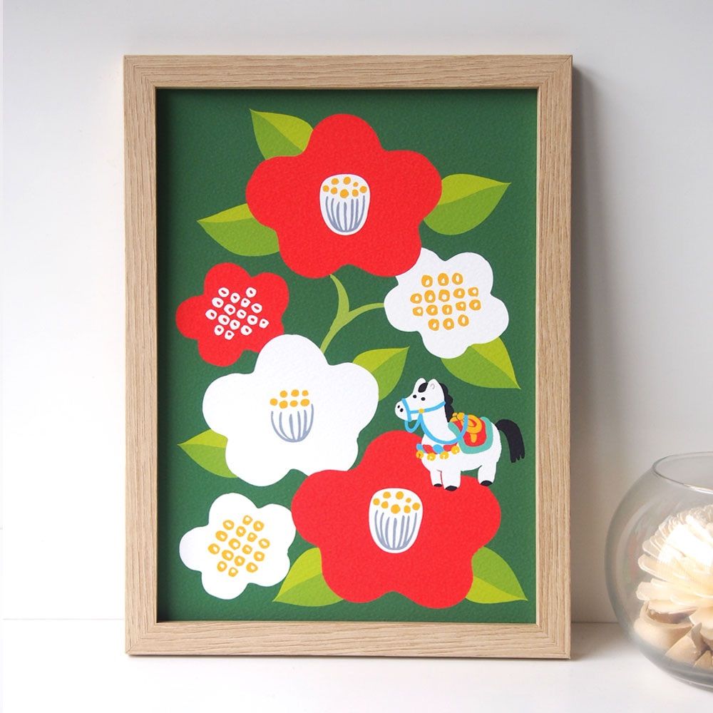 箱付き 源右衛門窯 陶額 染錦雪椿図