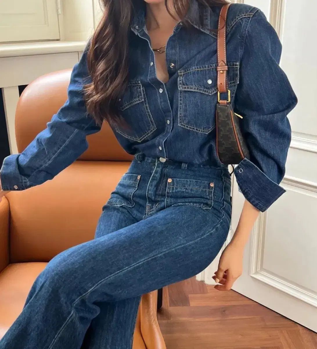 卸売 ルファンシー デニム インディゴデニム ブラウス シャツ