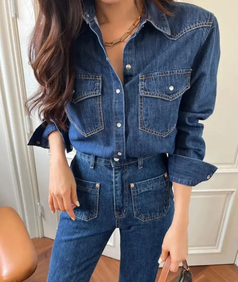 卸売 ルファンシー デニム インディゴデニム ブラウス シャツ