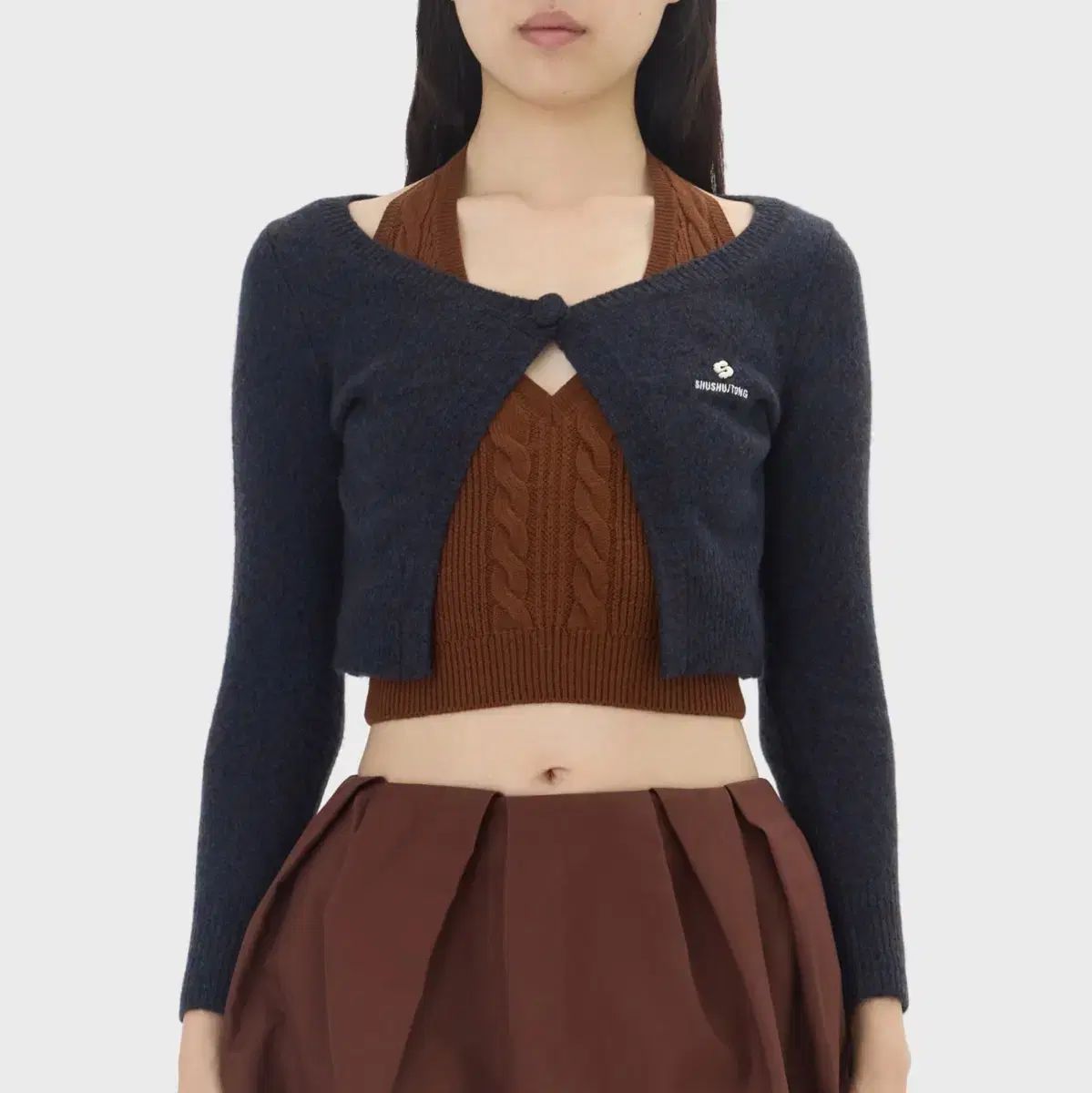 シューシュ|トング シュシュ トング ワンボタン クロップド カーディガン ネイビー