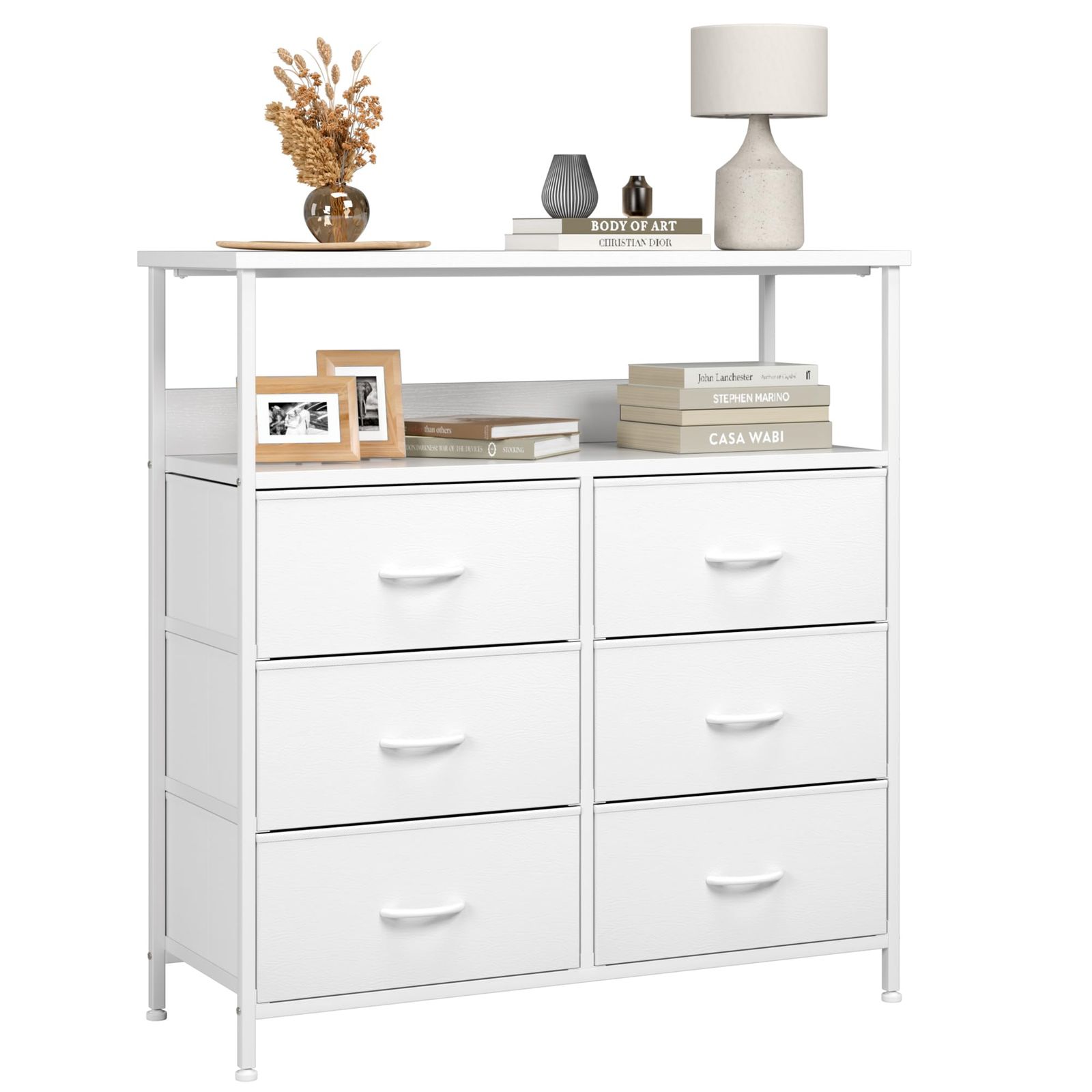 Nicehillチェスト 棚付き収納チェスト 収納 タンス キャビネット引き出し オーガナイザー 布製引き出し 収納ケース 衣類収納 木製天板 転倒防止 3段6杯 幅80 奥行30 高さ84 65 cm ホワイト