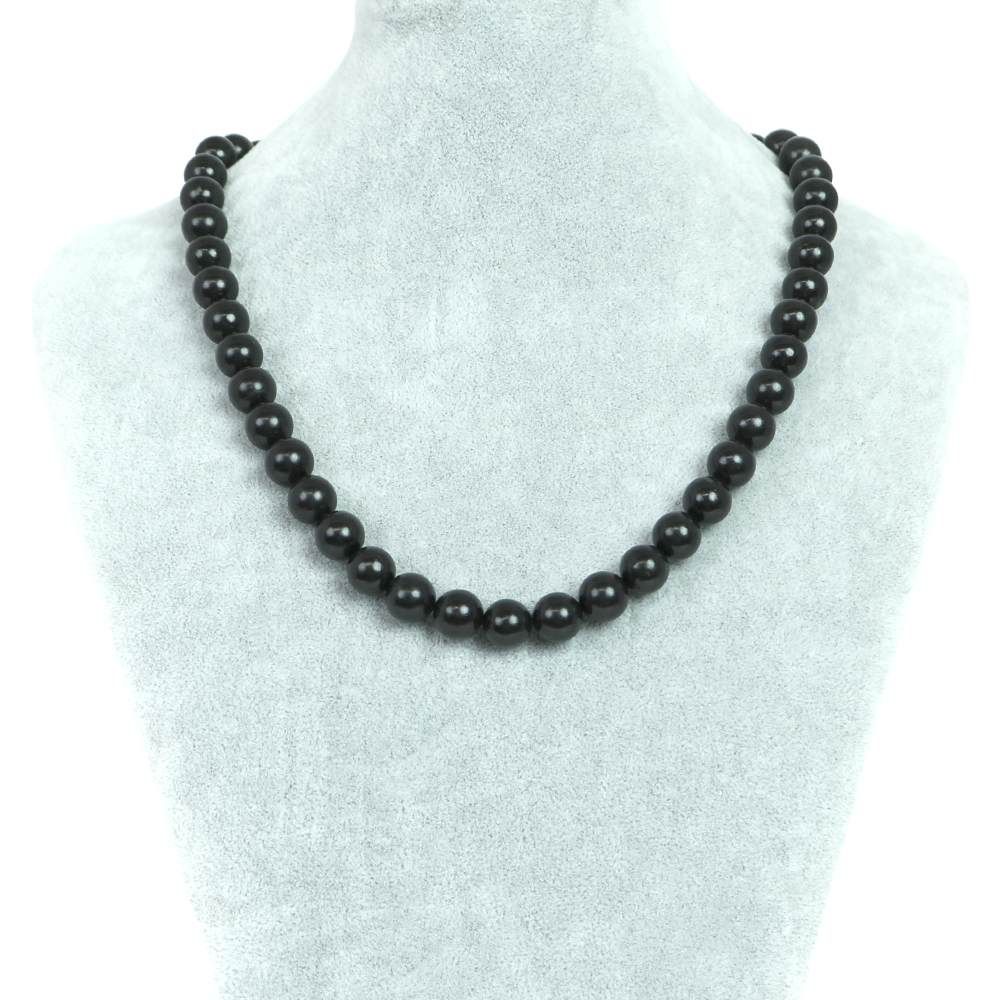 シンプルストーンネックレス シュンガイト shungite ロシア産 【丸玉】10mm【天然石 ビーズ パワーストーン】