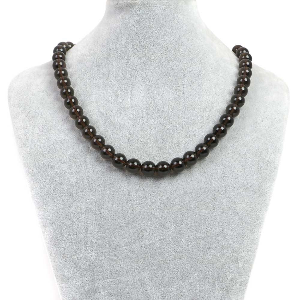 シンプルストーンネックレススモーキークォーツ【丸玉】10mm【天然石ビーズパワーストーン】