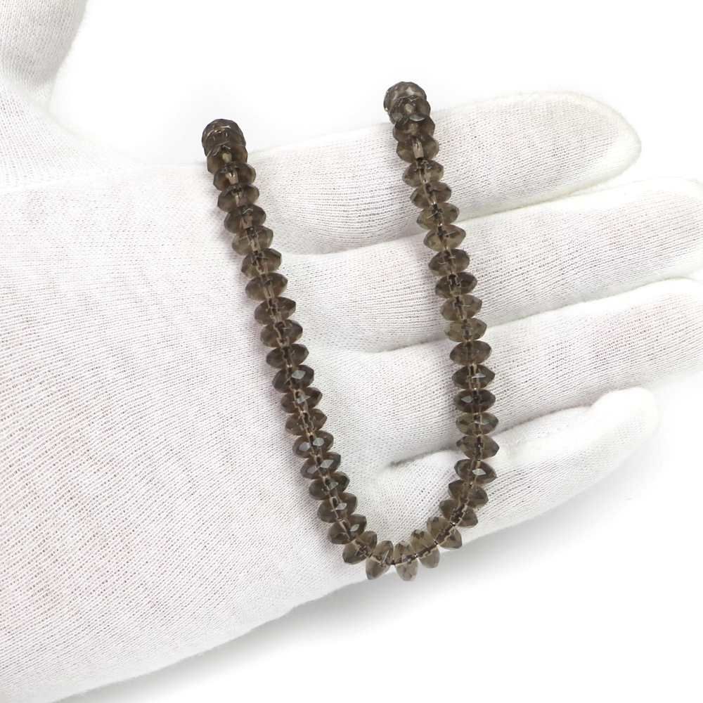 シンプルストーンネックレススモーキークォーツ ボタンカット 天然石ビーズパワーストーン