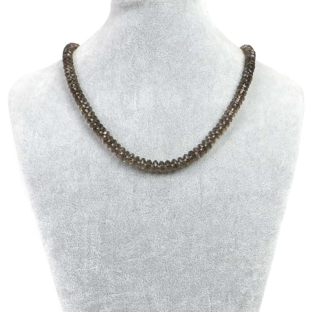 シンプルストーンネックレススモーキークォーツ ボタンカット 天然石ビーズパワーストーン