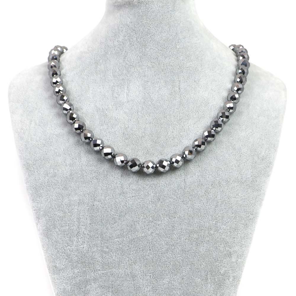 シンプルストーンネックレステラヘルツ【カット】10mm【天然石ビーズ