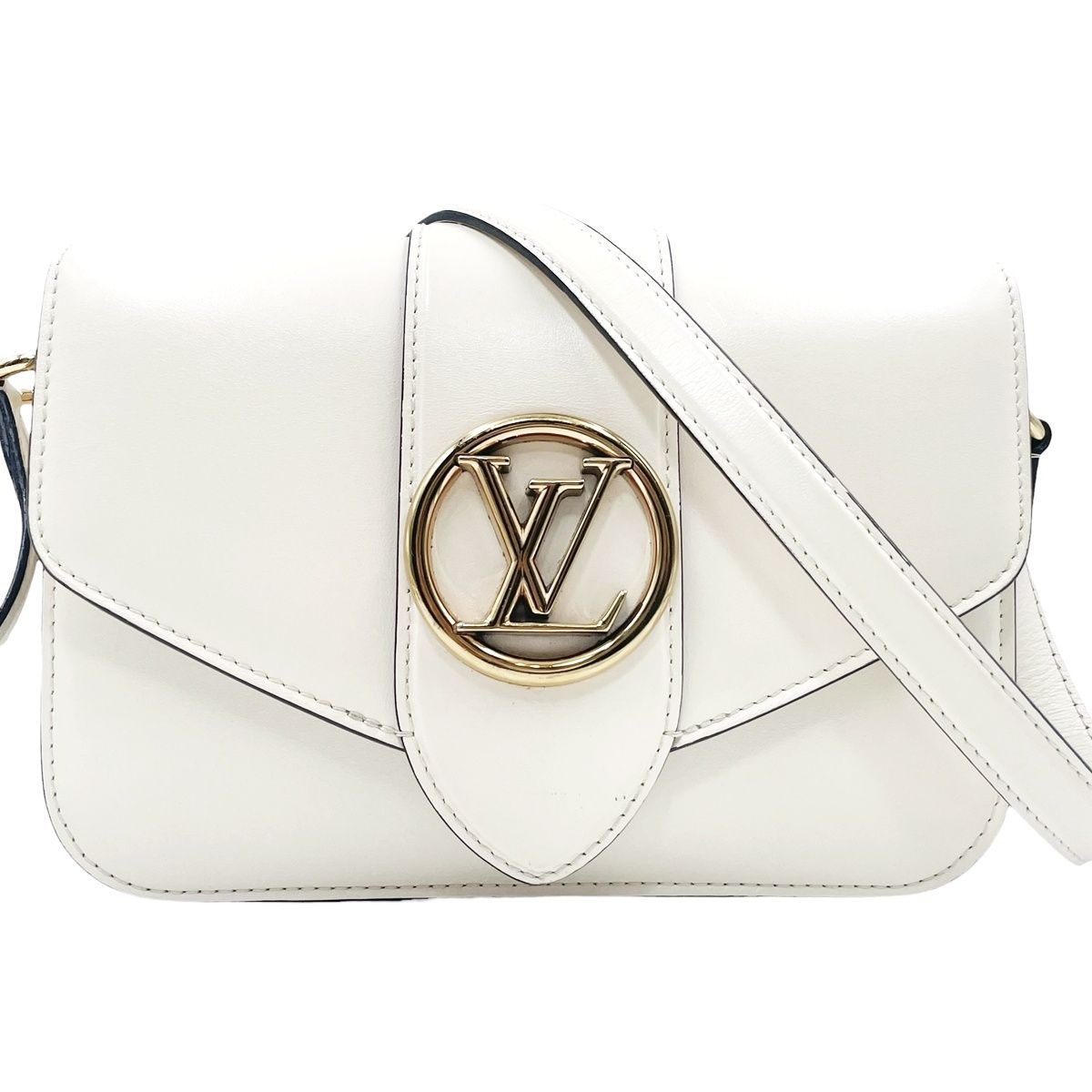 LOUIS VUITTON ルイ ヴィトン ショルダーバッグ ポンヌフ M 55950 スムースレザー 白 ゴールド金具 サークルロゴ 内生地ブルー RFID レディース MK